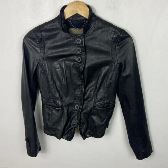 Muubaa 100% Lamb Leather Jacket Black Biker Moto Naiden Size 2 Style M0275‎ Coat - Picture 9 of 13